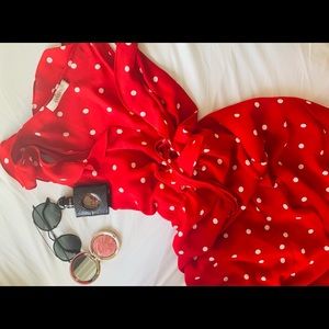 Red polka dot high low dress